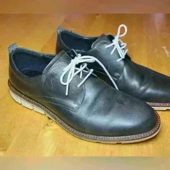 Ecco Hybrid Oxford Black Leather Lace Up 〰️ Mens Size 43 〰️ Flaw - Picture 1 of 12